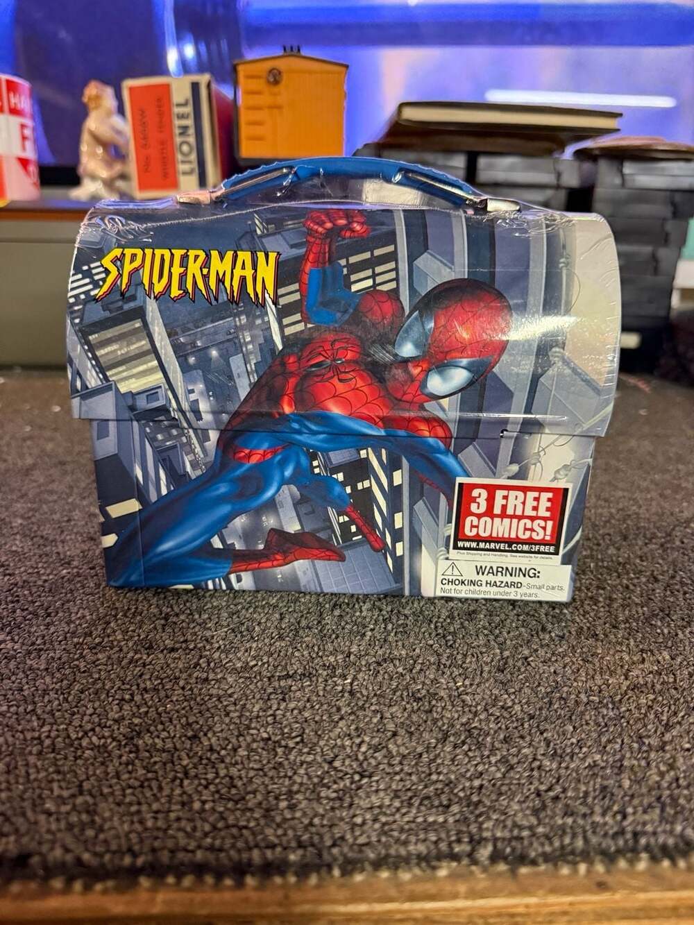 2005 Marvel Spider-Man Embossed Tin Lunch Box Gumball Container by The Tin Box C